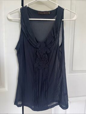 The Limited Navy Ruffled Pleat-Front Sleeveless Camisole